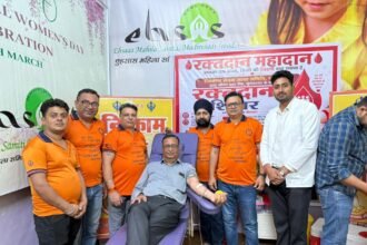 A blood donation camp was organized in Modinagar by the Nishkam Sevak Jatha Committee, and eight wheelchairs were donated. IMAGE CREDIT TO निष्काम सेवक जत्था समिति