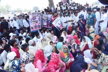 Protest by the Kashyap community over the Monu Kashyap murder case, demanding a CBI investigation. IMAGE CREDIT TO रिपोर्टर