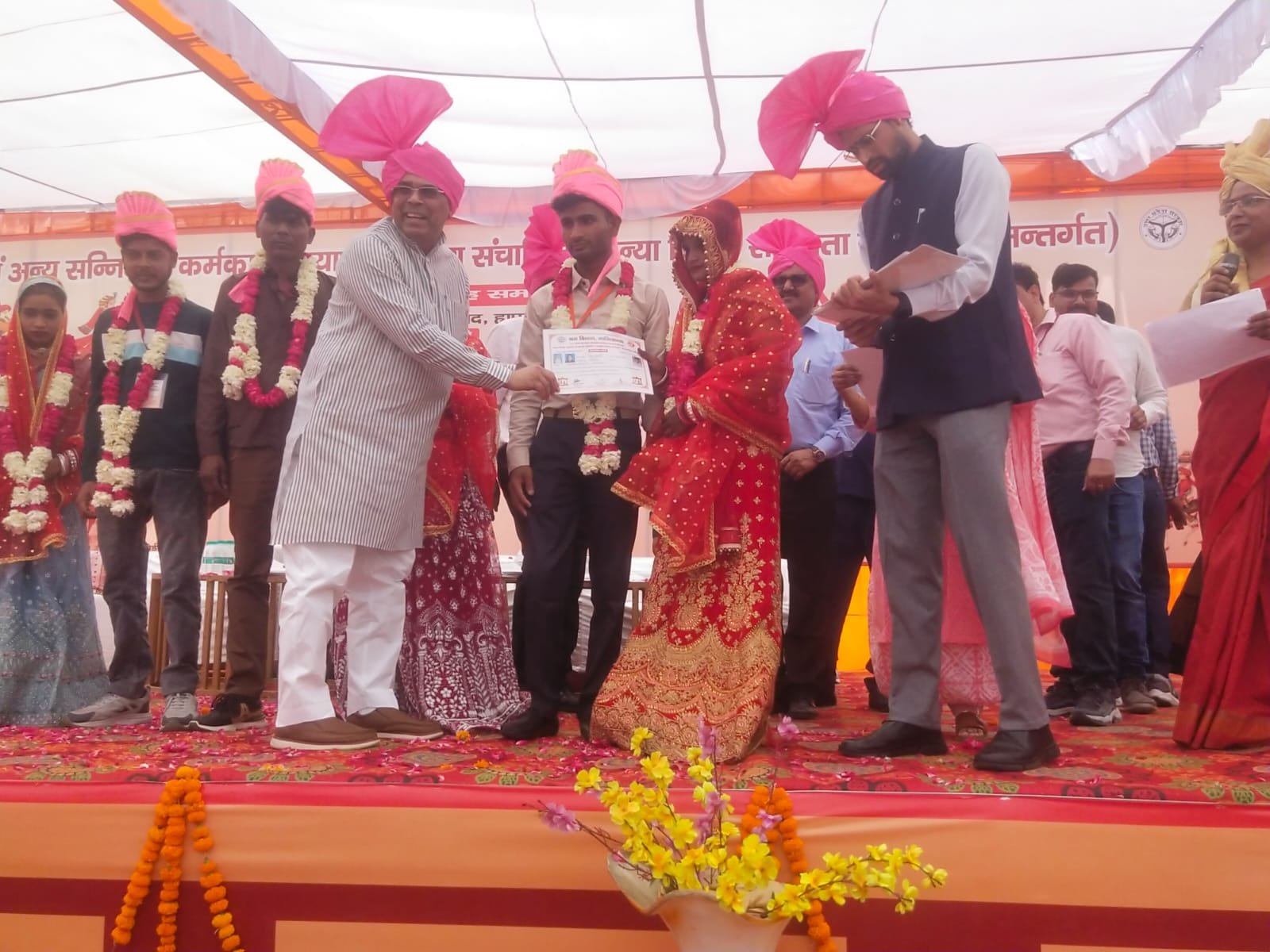 Mass wedding ceremony: Minister of State Narendra Kashyap blessed 62 couples. IMAGE CREDIT TO सूचना विभाग