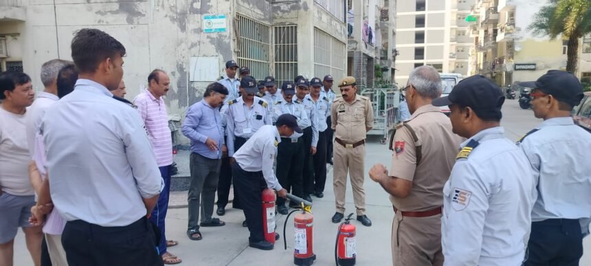 Fire safety arrangements in high-rise buildings were tested through a mock drill, and notices were issued for identified shortcomings. IMAGE CREDIT TO फायर डिपार्मेंट
