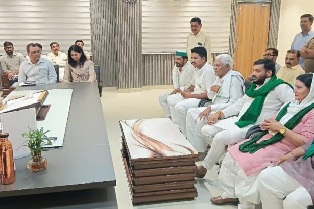 Damage to crops due to rain and hailstorm; a delegation of the Bharatiya Kisan Union (BKU) met the District Magistrate (DM) and demanded compensation. IMAGE CREDIT TO सूचना विभाग