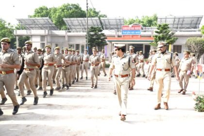 “The DIG conducted the annual inspection of the Baghpat Police Lines and gave instructions to further improve the arrangements.” IMAGE CREDIT TO पुलिस