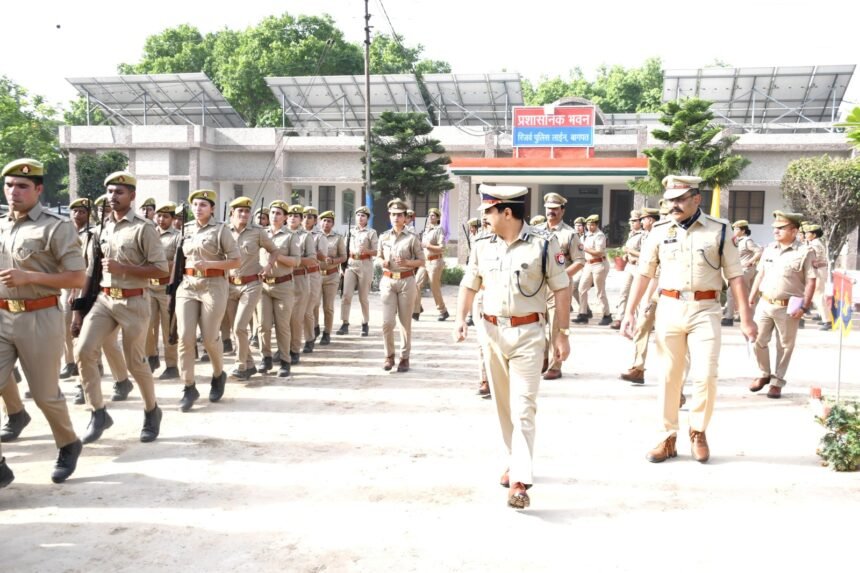 “The DIG conducted the annual inspection of the Baghpat Police Lines and gave instructions to further improve the arrangements.” IMAGE CREDIT TO पुलिस