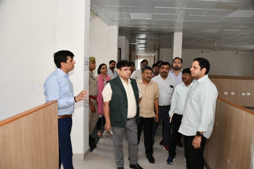 “The Municipal Commissioner, along with officials, inspected the ongoing works at the Vijayanagar Zonal Office.” IMAGE CREDIT TO NAGAR NIGAM