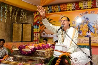 A grand **Mangal Kalash Yatra** procession was taken out with great celebration, marking the auspicious beginning of the **Shreemad Bhagavat Katha Gyan Yagya**. IMAGE CREDIT TO REPORTER