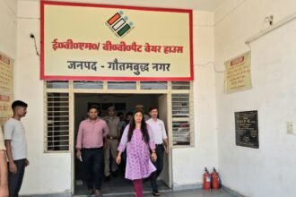 “The District Magistrate conducted a monthly inspection of the EVM-VVPAT warehouse and reviewed security arrangements.” IMAGE CREDIT TO सूचना विभाग