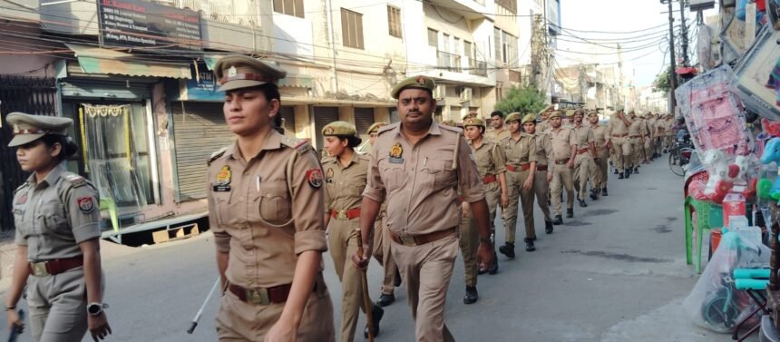“Police conducted a flag march ahead of Bakrid and appealed not to sacrifice prohibited animals.” IMAGE CREDIT TO POLICE