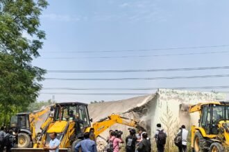 In Dasna, an illegal madrasa built on one hectare of government land was demolished, and orders were issued to recover ₹1.23 crore. IMAGE CREDIT TO INFORMATION DEPARTMENT