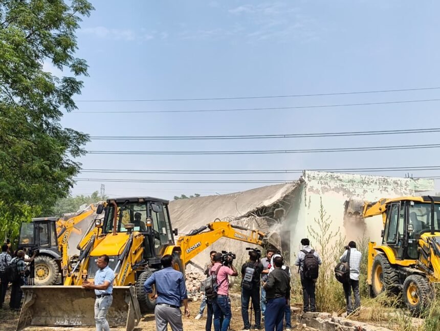 In Dasna, an illegal madrasa built on one hectare of government land was demolished, and orders were issued to recover ₹1.23 crore. IMAGE CREDIT TO INFORMATION DEPARTMENT