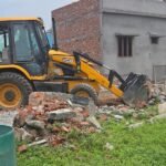 MDDA’s bulldozer action was carried out against illegal plotting in Pithuwala Khurd, demolishing an unauthorized colony being developed over one bigha of land. IMAGE CREDIT TO AUTHORITY