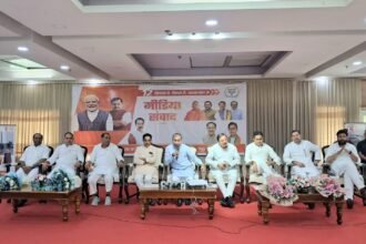 Media interaction held on completion of 12 years of the Central Government; In-charge Minister Brijesh Singh listed achievements. IMAGE CREDIT TO सूचना विभाग
