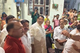 City MLA Sanjeev Sharma Lays Foundation Stone for Construction Works in Bheem Nagar IMAGE CREDIT TO नगर निगम