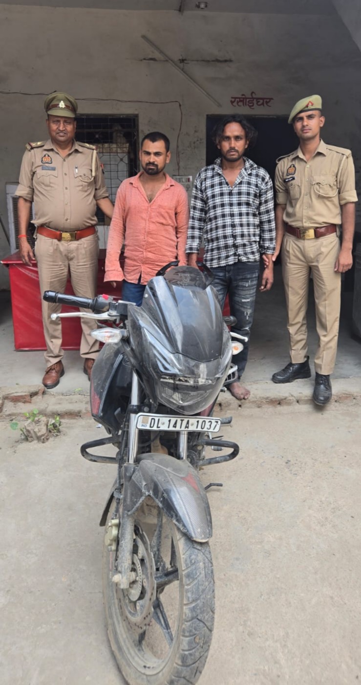 "Police of Loni Border Police Station arrested two accused for stealing a two-wheeler vehicle." IMAGE CREDIT TO POLICE