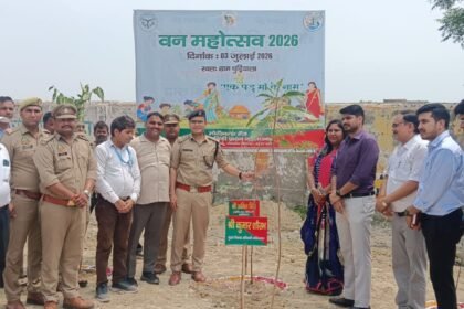 Message of environmental conservation at Green Chaupal, mango saplings distributed free of cost to villagers and children IMAGE CREDIT TO सूचना विभाग