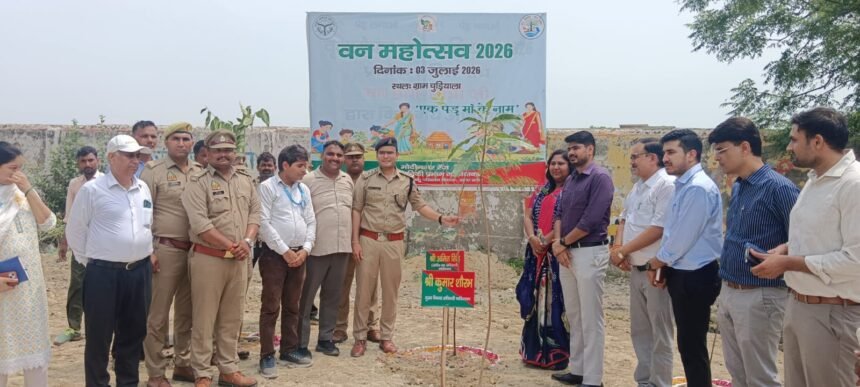 Message of environmental conservation at Green Chaupal, mango saplings distributed free of cost to villagers and children IMAGE CREDIT TO सूचना विभाग