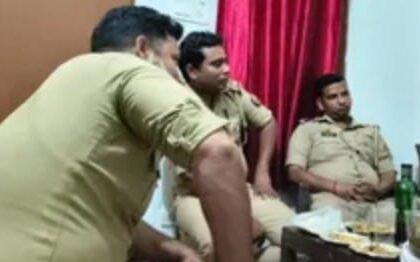 Photo of Liquor Party in Uniform Goes Viral; Two Sub-Inspectors and One Constable from Garhmukteshwar Sent to Police Lines | IMAGE CREDIT TO रिपोर्टर