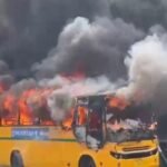 Bus Parked Near Nandram Cut Catches Fire, Fire Department Brings the Blaze Under Control IMAGE CREDIT TO दमकल विभाग