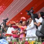 In Meerut, Chief Minister Yogi Adityanath showered flowers on Kanwariyas and conducted an aerial survey to review arrangements along the Kanwar Yatra route. IMAGE CREDIT TO सूचना विभाग