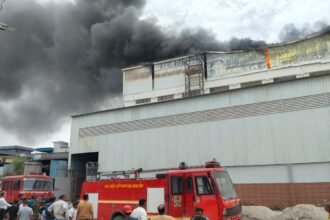 Massive Fire Breaks Out at a Factory in Tronica City, Brought Under Control by Seven Fire Tenders IMAGE CREDIT TO फायर विभाग