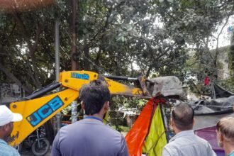 The Administration’s Yellow Bulldozer Takes Action Against Encroachment IMAGE CREDIT TO सूचना विभाग