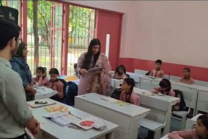 English Translation DM Conducts Surprise Inspection of Primary School Mathurapur, Finds Arrangements Well-Organized IMAGE CREDIT TO सूचना विभाग