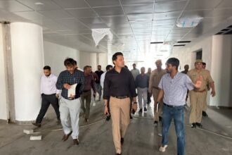 GDA VC Nand Kishore Kalal Takes Action in Madhuban-Bapudham: Expresses Anger Over Negligence in New Office Construction, Orders Strict Action Against Contractor. IMAGE CREDIT प्राधिकरण