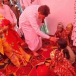 Devotees Gather at Shakambhari Devi Dham on Ashtami; Aditya Pratap Singh Performs Kanya Pujan with His Family. IMAGE CREDIT TO रिपोर्टर